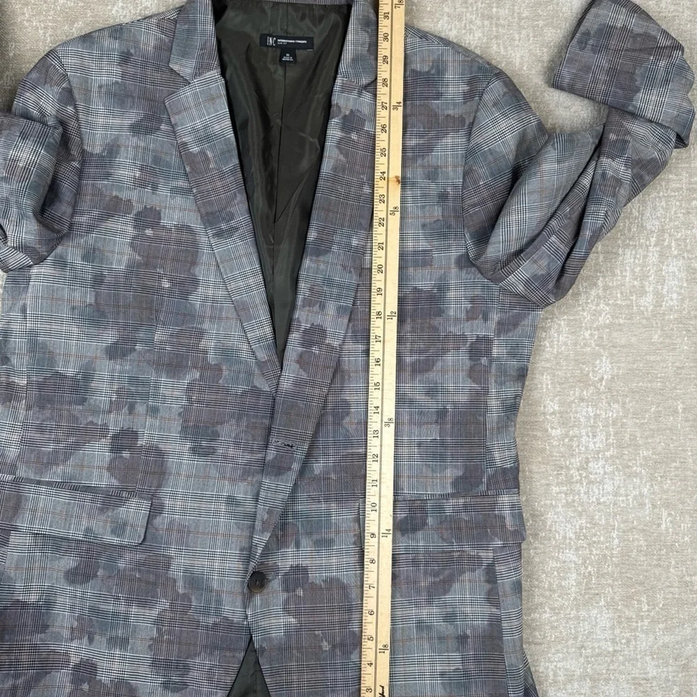 Inc International Concepts 2PC Pant Suit Men’s Large Gray Slim Fit Camo Plaid